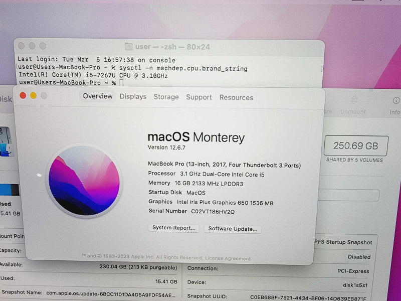 Apple Macbook Pro 2017 13\\" Core i5-7267U @ 3.1GHz 16GB DDR3 250GB SSD (