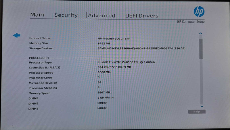 HP ProDesk 600 G4 SFF | i5-8500 @ 3.00GHz 8GB DDR4 256GB NVMe )