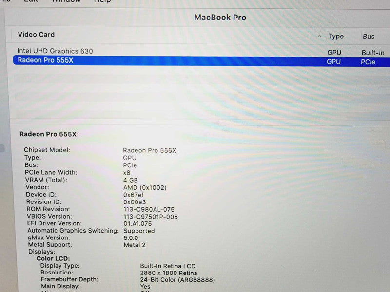 Apple Macbook Pro 2018 15\\" Core i7-8750H @ 2.2GHz 16GB DDR4 250GB SSD Radeon Pro 555X 4GB (