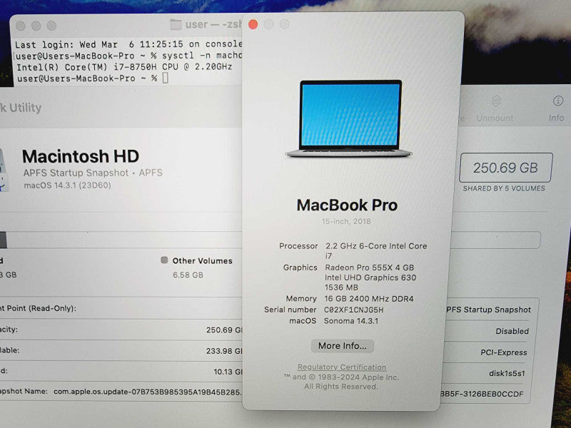 Apple Macbook Pro 2018 15\\" Core i7-8750H @ 2.2GHz 16GB DDR4 250GB SSD Radeon Pro 555X 4GB (