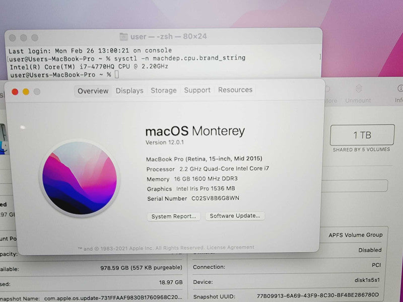 Apple Macbook Pro Retina 2015 15\\" Core i7-4770HQ @ 2.2GHz 16GB DDR3 1TB SSD [Read] (