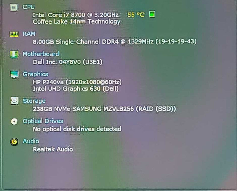 Dell OptiPlex 3060 SFF Desktop, i7-8700 3.20GHz, 8GB DDR4, 256GB NVMe