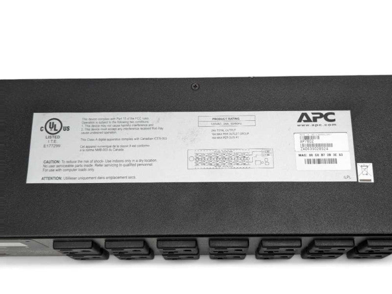 APC AP7802 2U Metered Rack PDU 120VAC 24A, 16 Outlets  Q-
