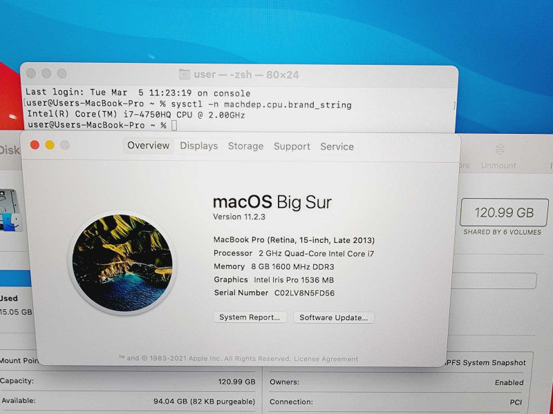 Apple Macbook Pro Retina 2013 15\\" Core i7-4750HQ @ 2.0GHz 8GB DDR3 120GB SSD (