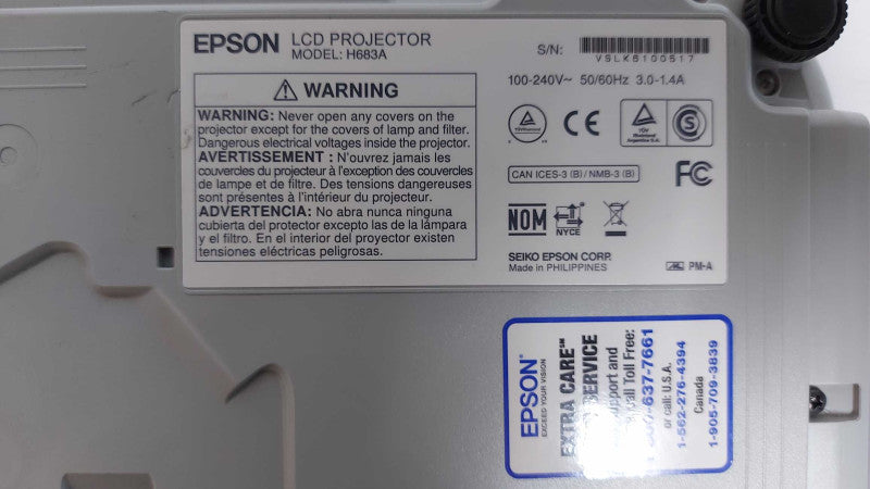 Epson PowerLite 955WH H683A Projector 3200 Lumens, 1599Hours