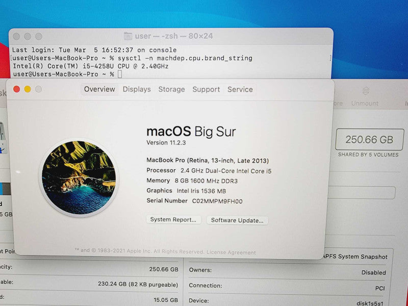 Apple Macbook Pro Retina 2013 13\\\\\\" Core i5-4258U @ 2.4Ghz 8GB DDR3 250GB SSD (