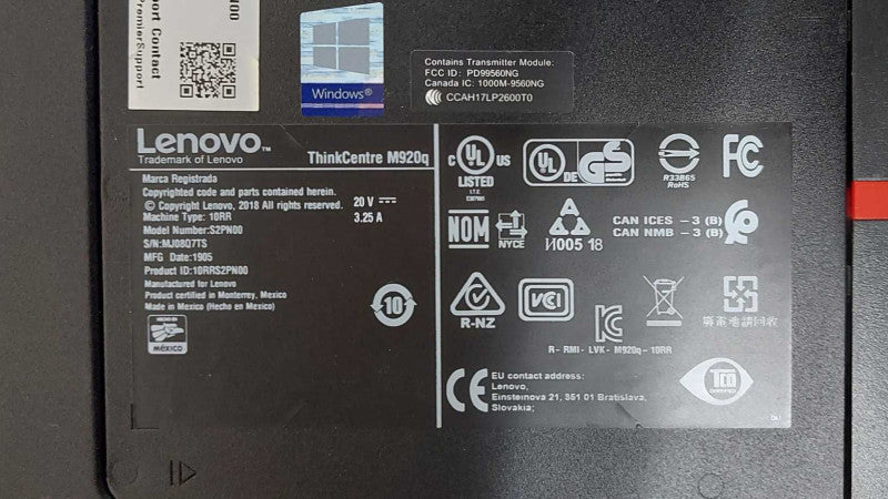 Lenovo M920q USFF Desktop, i5-8500T 2.10GHz 16GB DDR4 256GB NVMe, WiFi, w/PWR