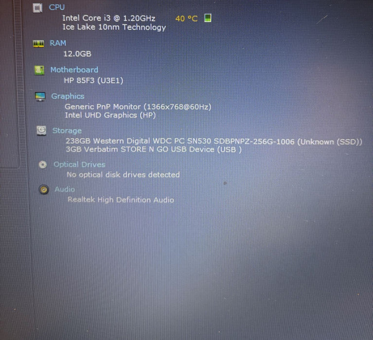HP 250 G8 Intel core i3-1005G1@1.2GHz 12 GB RAM 256GB SSD READ!
