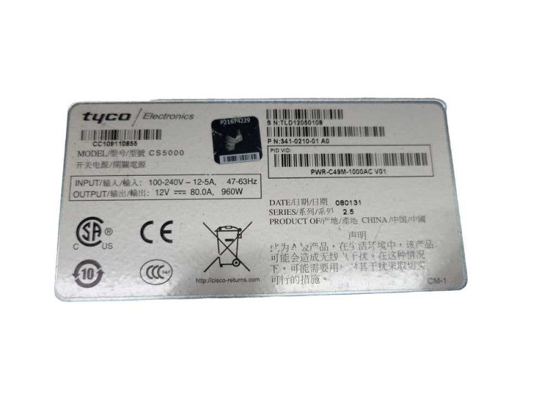 Cisco PWR-C49M-1000AC AC Power Supply for WS-C4900M Switch Q%