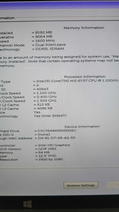 Dell Latitude 7275 - Core m5-6Y57 | 8GB | 256GB SSD Q%