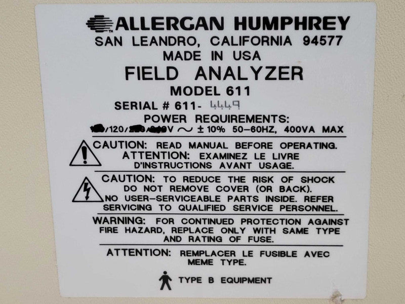 ALLERGAN HUMPHREY Field Analyzer 611, READ _