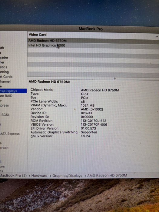 Apple MacBook Pro 17\\" Early 2011 i7-2720QM Radeon 6750 M 1GB GPU 16GB 480SSD