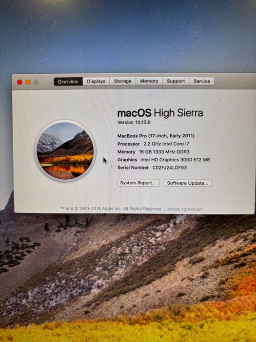 Apple MacBook Pro 17\\" Early 2011 i7-2720QM Radeon 6750 M 1GB GPU 16GB 480SSD
