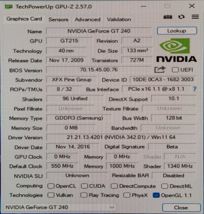 NVIDIA GeForce GT 240 NVIDIA Computer Graphics Cards