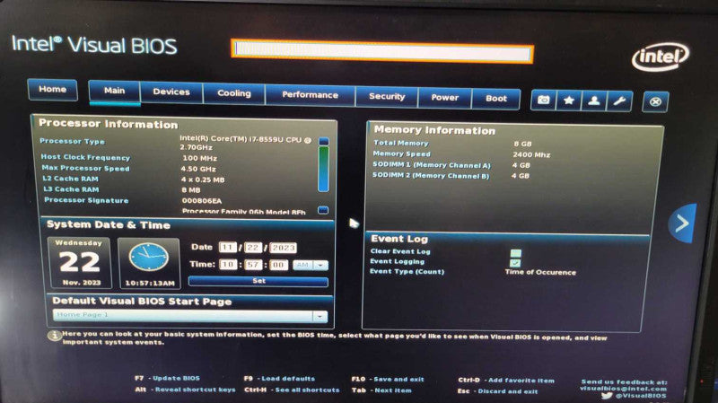 Intel NUC Barebones, Core i7-8559U, 8GB RAM (NUC8BEH) NO HDD
