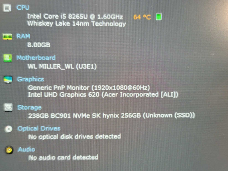 Acer Swift 3 | i5-8265U| 8GB DDR4| 256GB SSD| NO BATTERY Î²