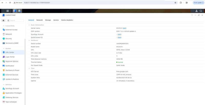 Synology DS1515+ 5 Bay NAS Disk Station, 5x1TB 3.5HDD, 2GB RAM,