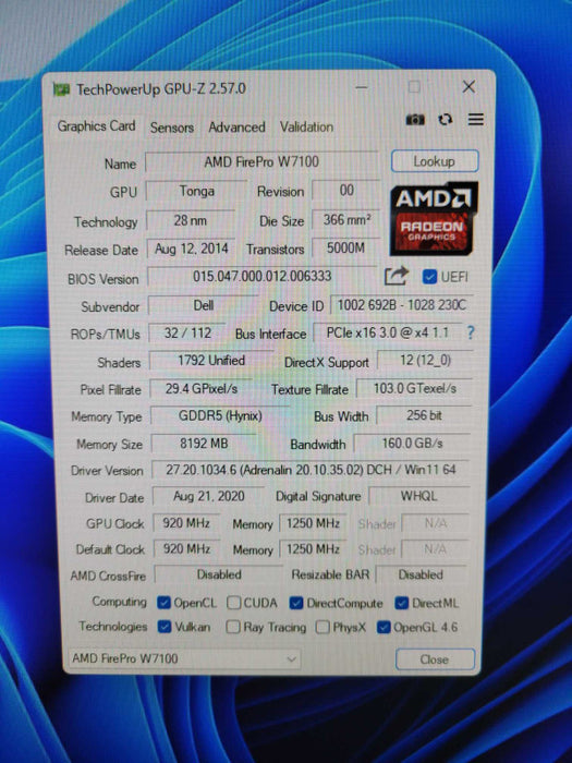 AMD W7100 Firepro WX100 Series 8GB GDDR5 PCIe 3.0 Workstation Graphics Card !