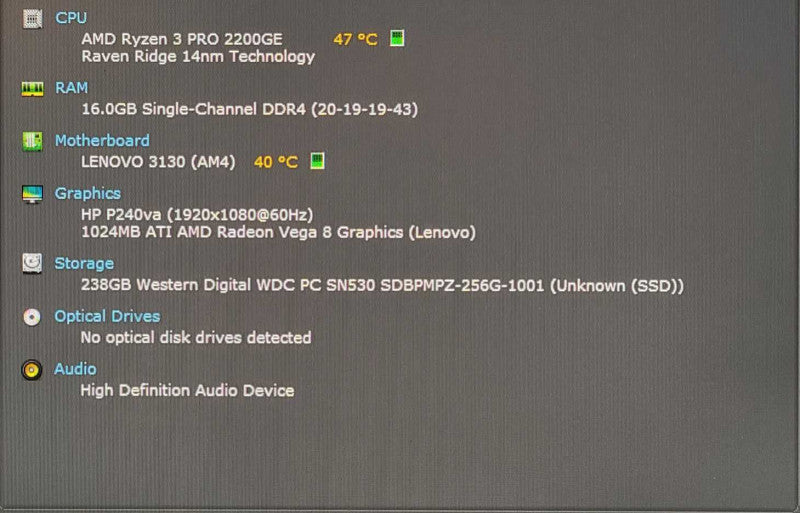 Lenovo ThinkCentre M715q Ryzen 3 Pro 2200GE, 16GB RAM, 256GB Nvme w/PWR