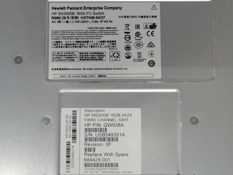 HP SN3000B 24/24 16GB HP-6505-24-0R 24-Port active 2x PSU FC Switch, read _
