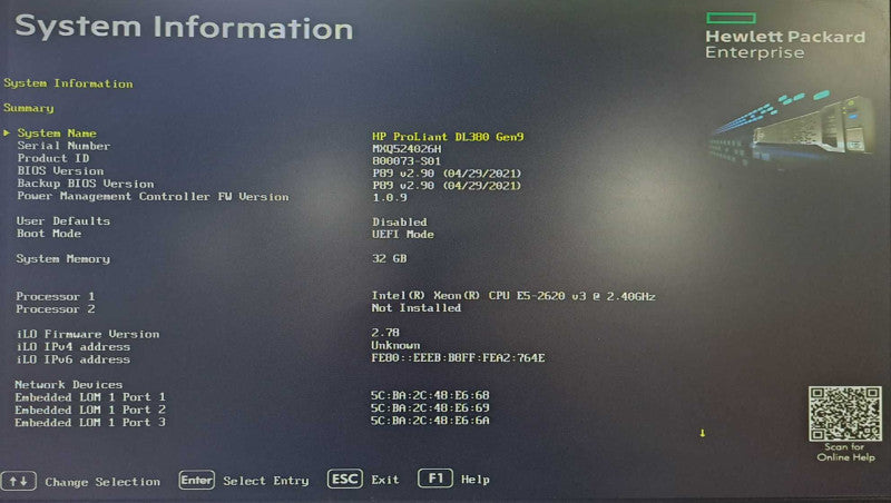 HP DL380 Gen9 2U Server | Xeon E5-2620 v3 @2.40GHz 32GB DDR4 P440ar 2x 500W )