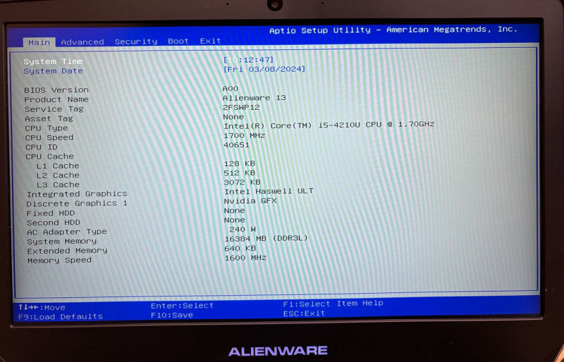 ALIENWARE 13 Intel Core i5-4210U@1.7GHz 16GB RAM FOR PARTS OR REPAIR READ!