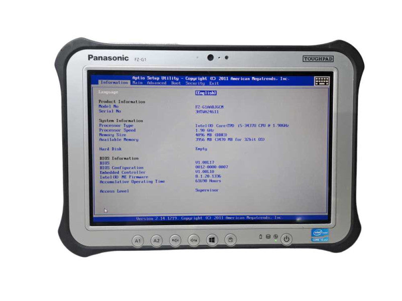 Panasonic Toughpad FZ-G1 | Core i5-3437U @ 1.90GHz 4GB DDR3 No HDD | 61.7K HR )