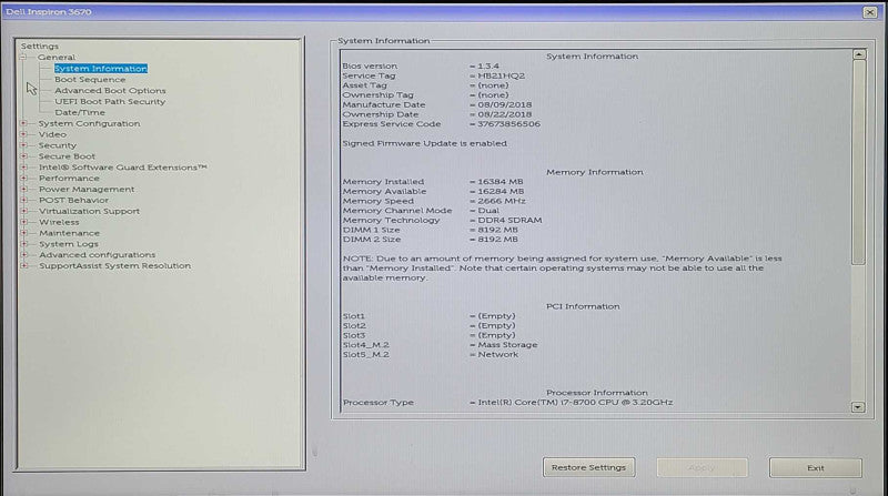 Dell Inspiron 3670 Desktop, i7-8700 3.2GHz, 16GB RAM, 256GB NVMe, WiFi