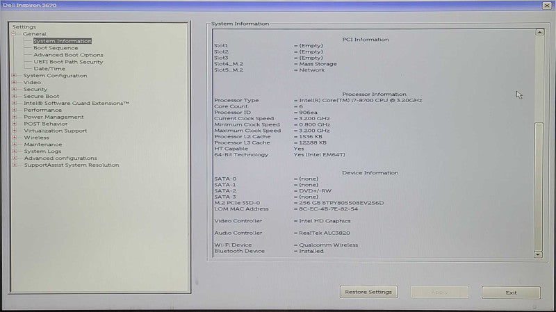 Dell Inspiron 3670 Desktop, i7-8700 3.2GHz, 16GB RAM, 256GB NVMe, WiFi