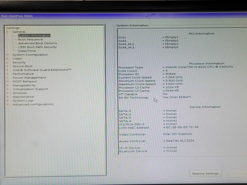 Dell OptiPlex 5060 USFF Core i3-8100T 3.6GHz 8GB DDR4 No HDD Q_