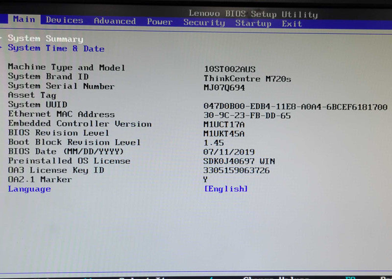 Lenovo ThinkCentre M720s Core i7-8700 3.2GHz, 8GB RAM,  256GB M.2 SSD _