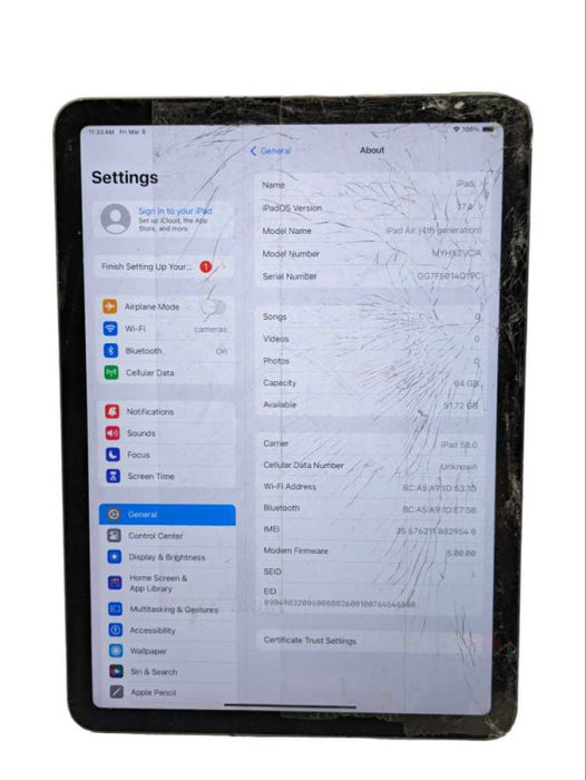 Apple iPad Air (4th generation) 64GB Gray WiFi+Cellular UNLOCKED PLZ READ -
