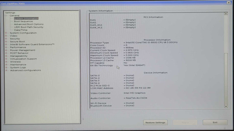 Dell OptiPlex 7060 SFF Desktop, i5-8500 3.00GHz, 8GB DDR4, No HDD/OS