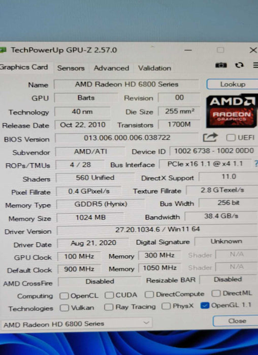 SAPHIRE AMD RADEON HD 6870 1GB PCIE %