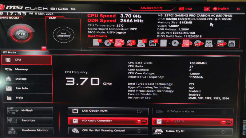 Intel Core i5-9600K | MSI Z370I GAMING PRO CARBON AC | 8GB RAM | NO HDD %
