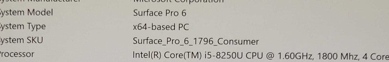 Microsoft Surface Pro 1796, i5-8250U 1.6GHz, 8GB, 256GB SSD, w/ PWR Q_
