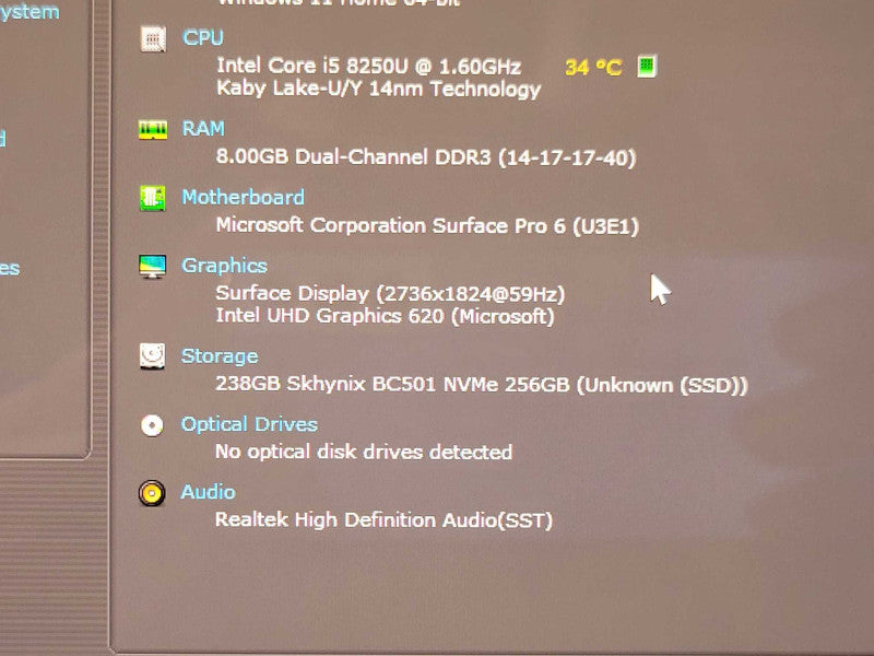Microsoft Surface Pro 1796, i5-8250U 1.6GHz, 8GB, 256GB SSD, w/ PWR Q_