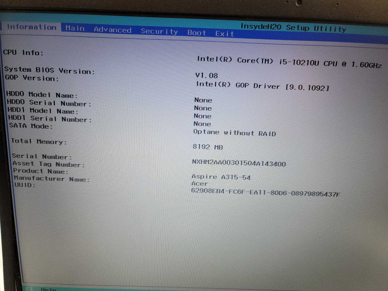Acer Aspire 3| i5-10210U| 8GB DDR4| NO STORAGE| FOR PARTS/REPAIR  Î²