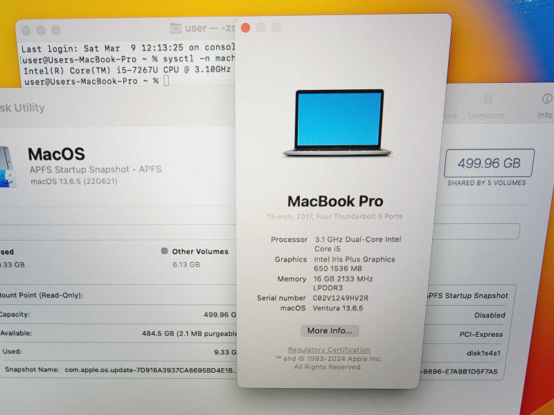 Apple Macbook Pro 2017 13\\" Core i5-7267U @ 3.1GHz 16GB DDR3 500GB SSD (