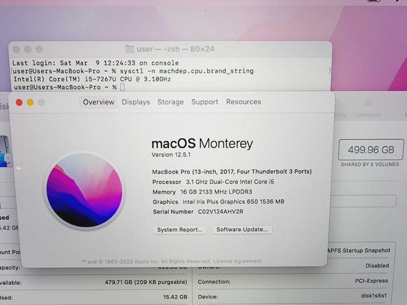 Apple Macbook Pro 2017 13\\" Core i5-7267U @ 3.1GHz 16GB DDR3 500GB SSD (