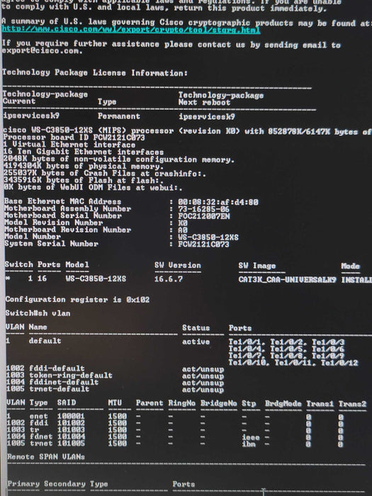 Cisco WS-C3850-12XS-E Switch 3850 12 Port GE SFP+ 2x PSU _