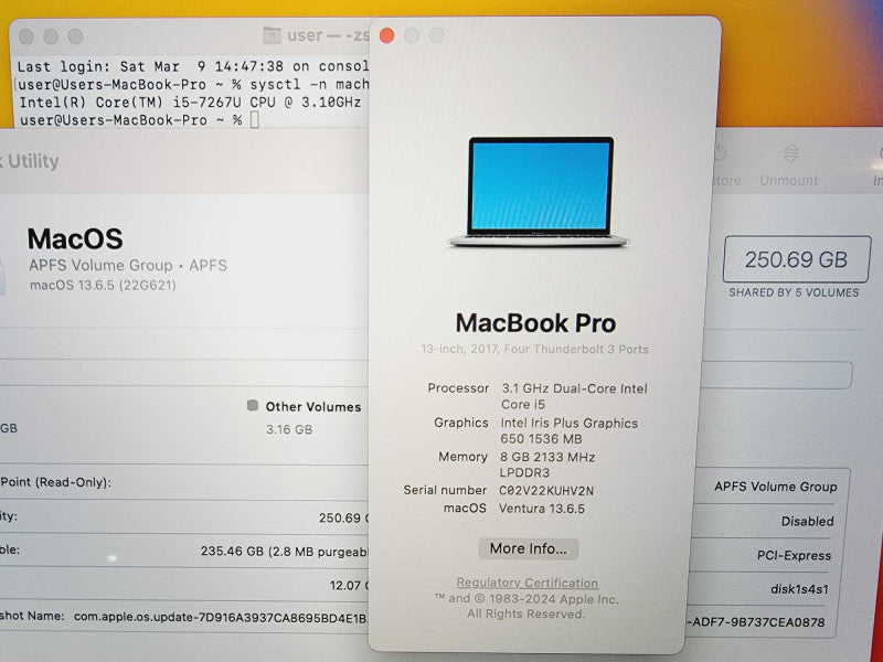 Apple Macbook Pro 2017 13\\\\\\" Core i5-7267U @ 3.1GHz 8GB DDR3 250GB SSD (