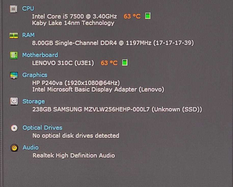 Lenovo ThinkCentre M910x, i5-7500 3.4GHz, 8GB RAM, 256GB Nvme, WiFi, w/ PWR