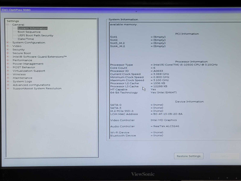 Dell OptiPlex 3080 SFF Desktop Core i5-10500 3.10GHz 8GB DDR4 No SSD/HDD _