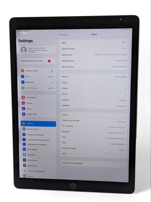 Apple iPad PRO (12.9 inch) (2nd gen) 256GB WiFi+Cellular UNLOCKED plz READ  -