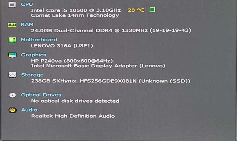 Lenovo ThinkCentre M90q, i5-10500 3.10Ghz, 24GB RAM, 256GB NVMe, WiFi w/PWR