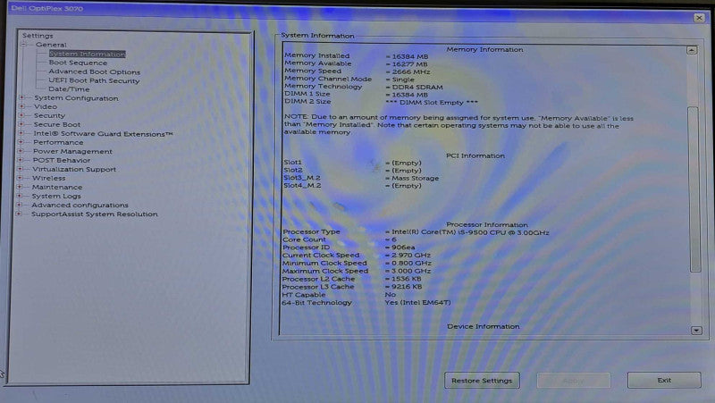 Dell OptiPlex 3070 SFF | i5-9500 @ 3.00GHz 16GB DDR4 256GB NVMe )