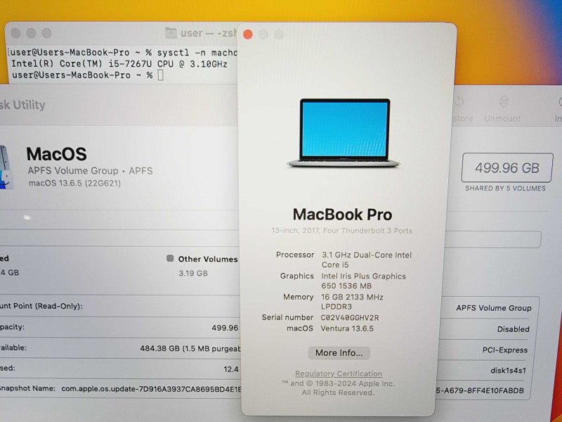 Apple Macbook Pro 2017 13\\\\\\" Core i5-7267U @ 3.1GHz 16GB DDR3 500GB SSD (