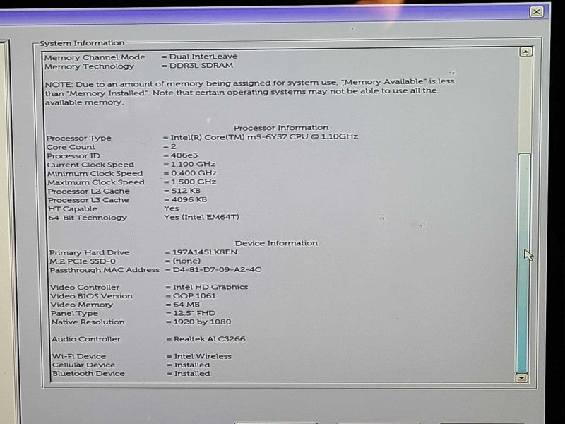 Dell Latitude 7275, Core m5-6Y57 1.1GHz, 8GB, 256GB SSD