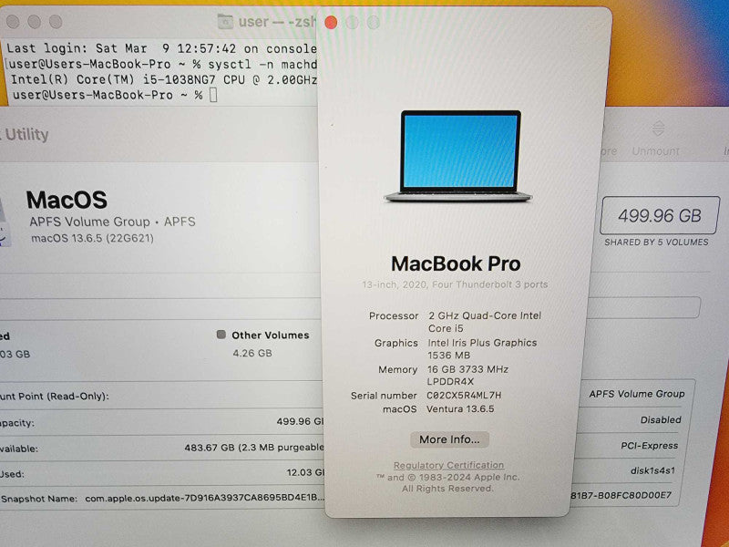 Apple Macbook Pro 2020 13\\" Core i5-1038NG7 @ 2.0GHz 16GB DDR4 500GB SSD (